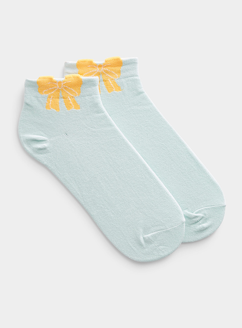 Simons Baby Blue Contrast-bow ankle sock for women