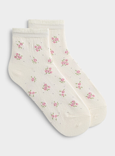 La chaussette cheville petites fleurs et brillants