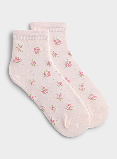 La chaussette cheville petites fleurs et brillants