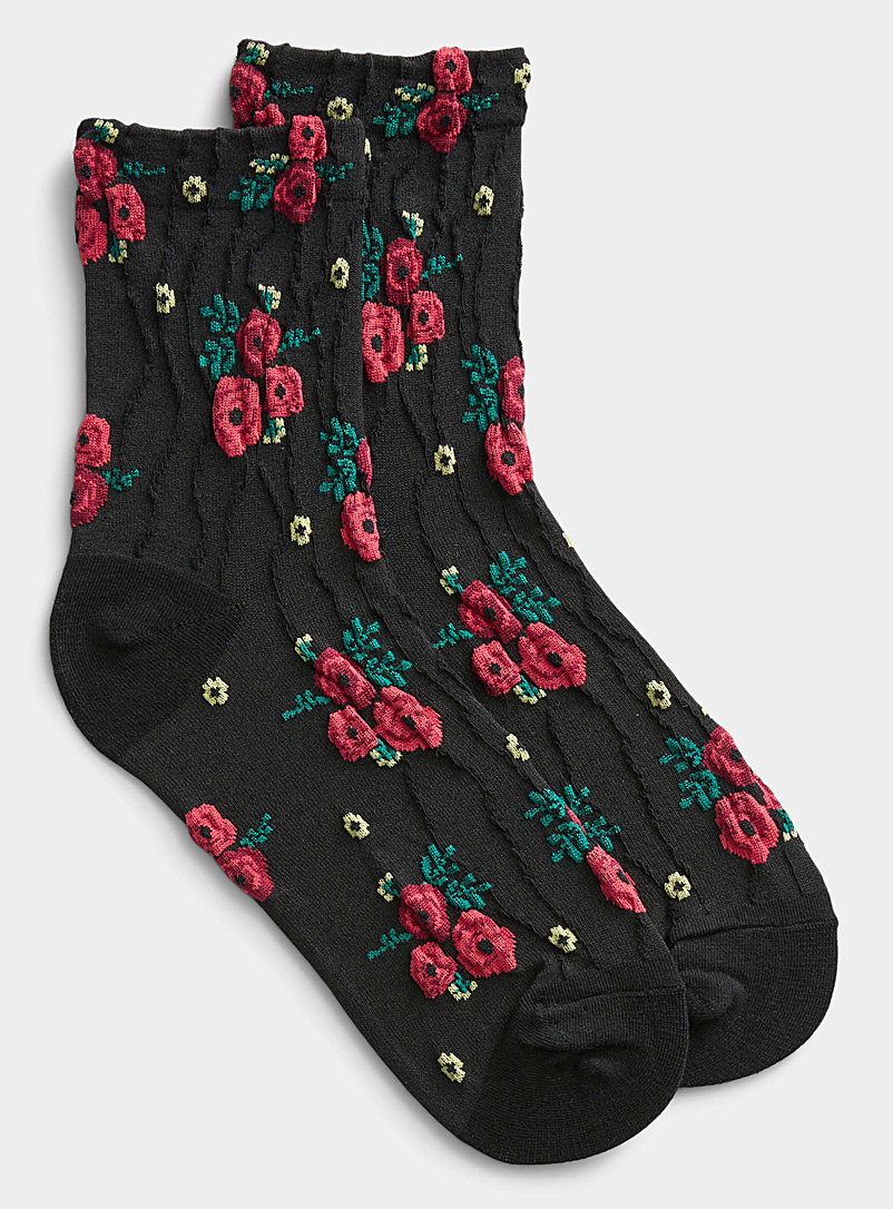Simons: La chaussette texturée bouquet floral Noir pour femme