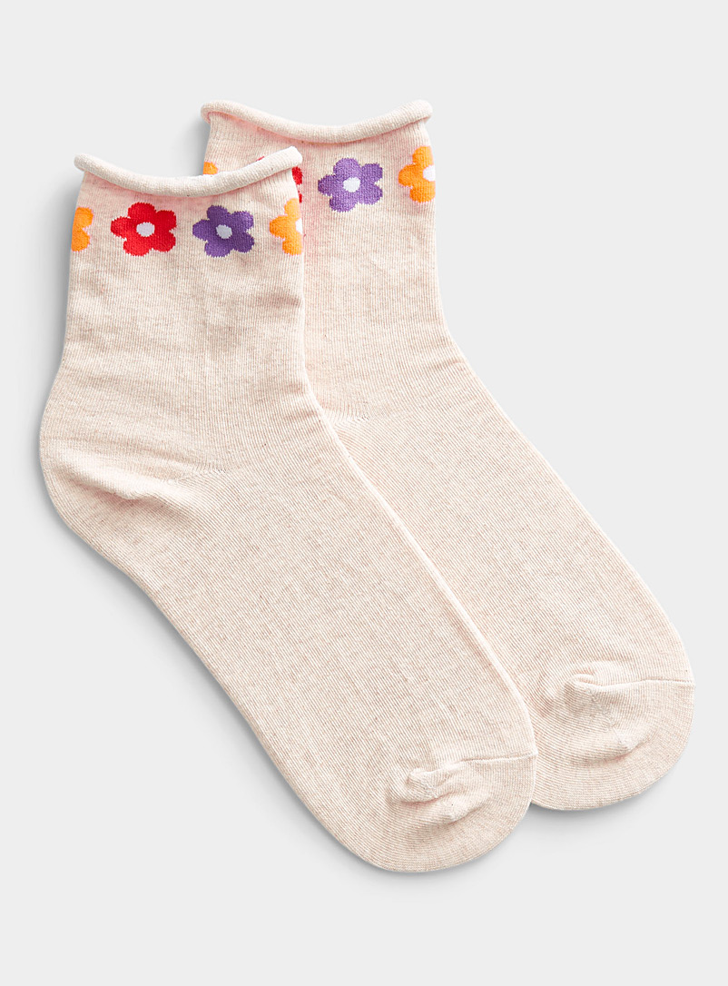 Simons: La chaussette fleurs pop Sable pour femme