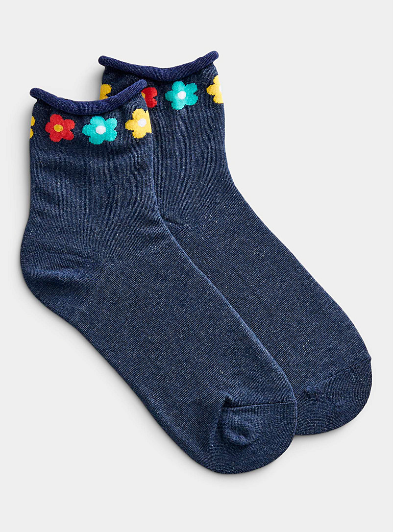 Simons Marine Blue Pop floral socks for women