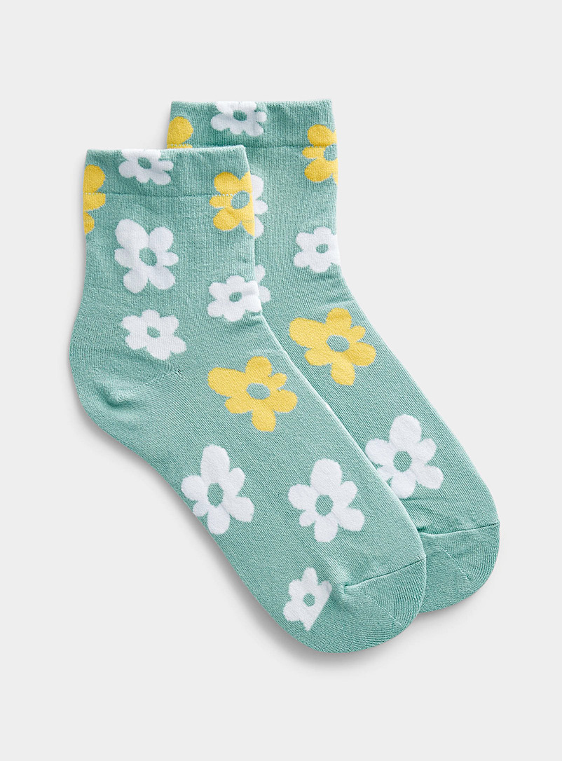 Simons Kelly Green Colourful retro floral sock for women