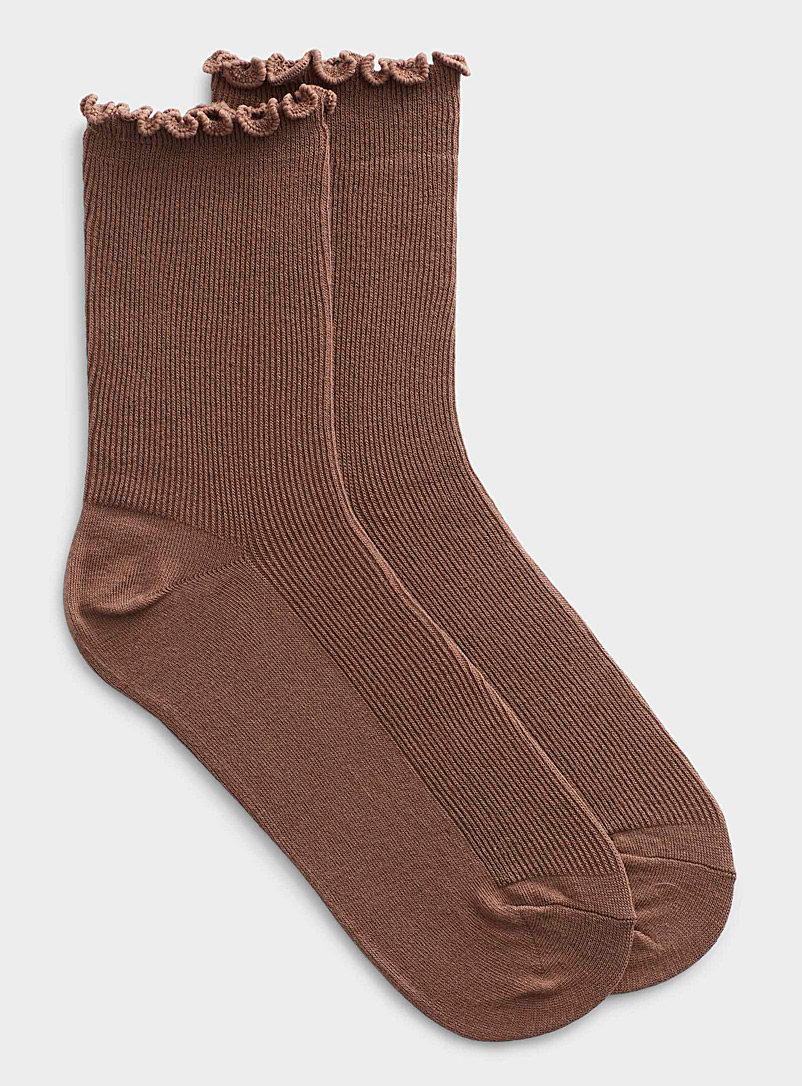Simons Brown Flounce trim socks for women