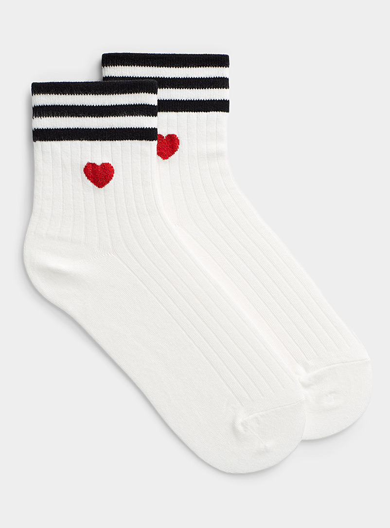 Simons White Sporty passion ribbed sock for women