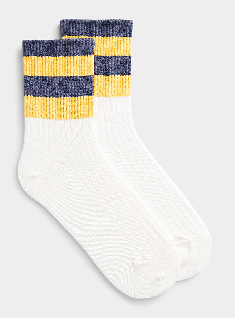 Simons White Two-tone colourful stripe sock for women