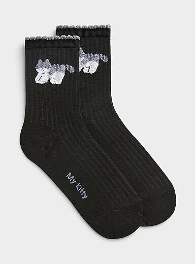La chaussette cheville chaton bord festonn&eacute;