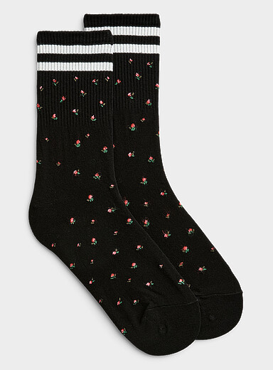Mini-flower and stripe ankle socks