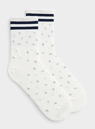 Mini-flower and stripe ankle socks