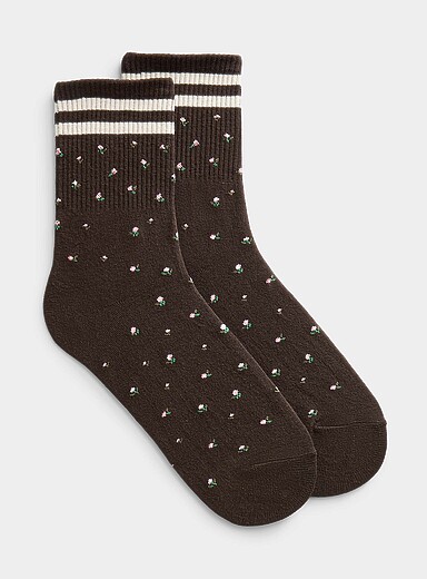 La chaussette cheville rayures et petites fleurs