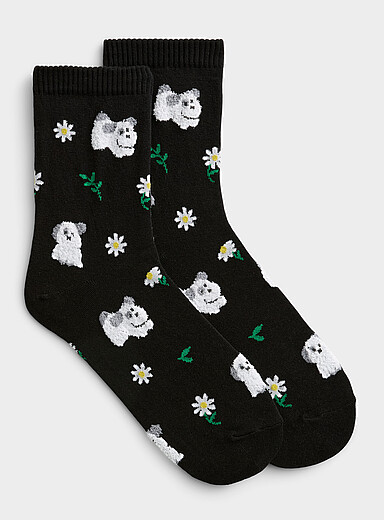La chaussette cheville animaux et fleurs