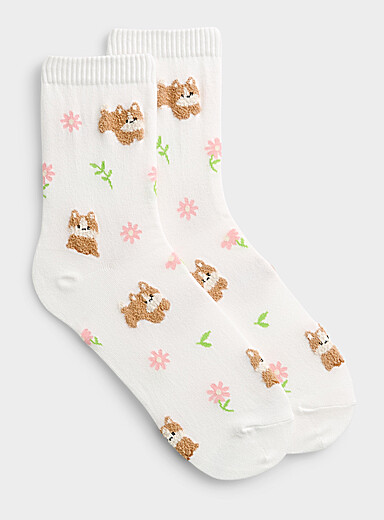 La chaussette cheville animaux et fleurs