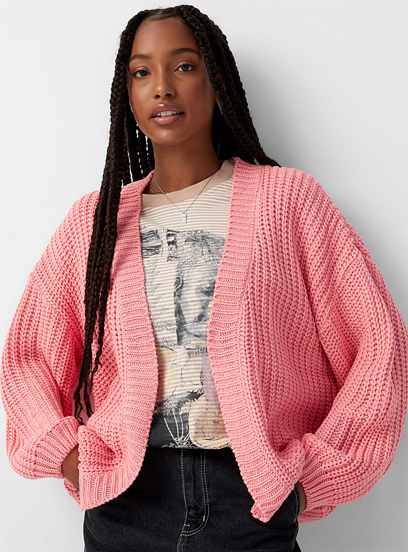 Twik Pink Loose open ribbed cardigan for women