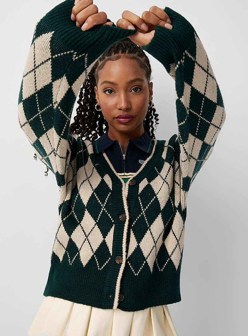 Twik Patterned Green Diamond knit cardigan for women