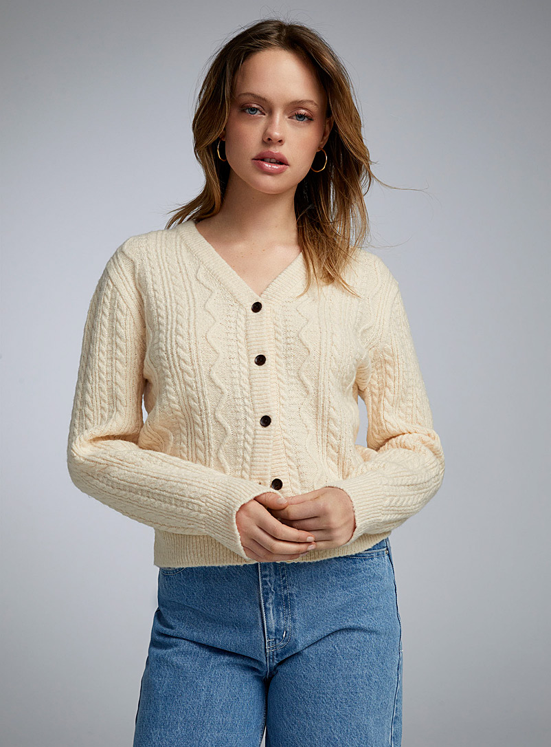 Twik Off White Twists and ribbing cardigan for women