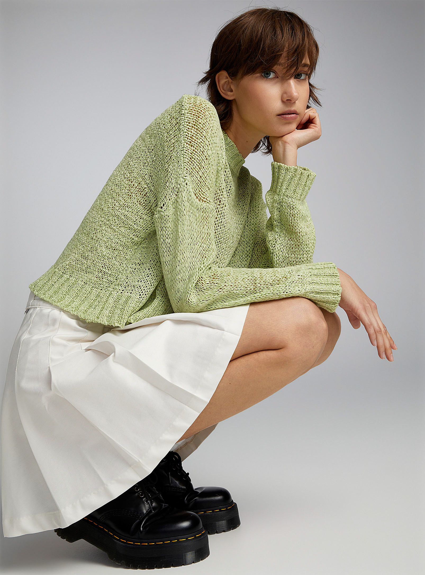 Twik Ribbon-knit Cropped Sweater In Lime Green ModeSens
