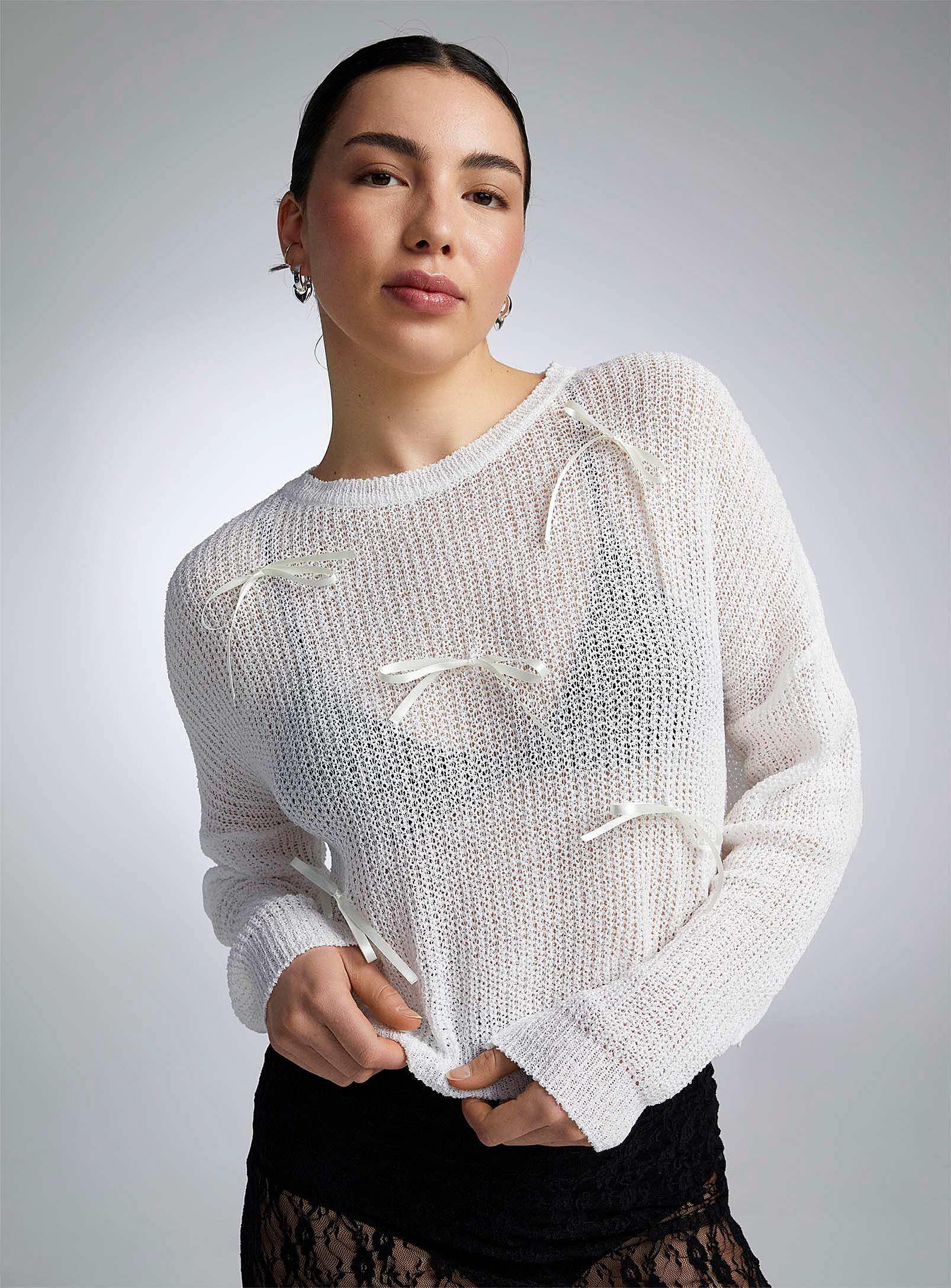 Twik Satiny Ribbons Sweater In Off White