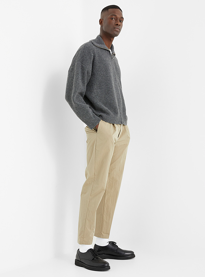 Le 31 Grey Rib-knit zip cardigan for men