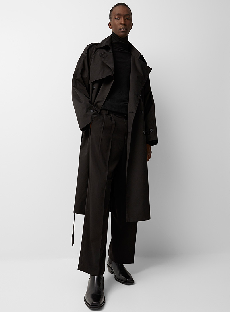 Le 31 Black Oversized long belted trench coat for men