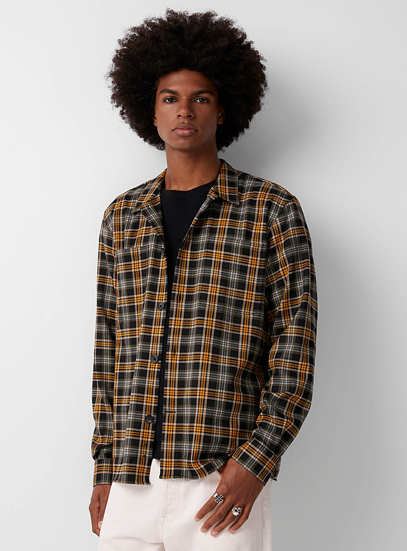 Le 31 Khaki Checked brushed flannel overshirt for men