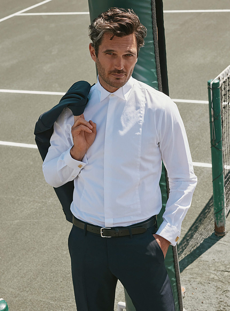 Le 31 White Origami collar tuxedo shirt Modern fit for men