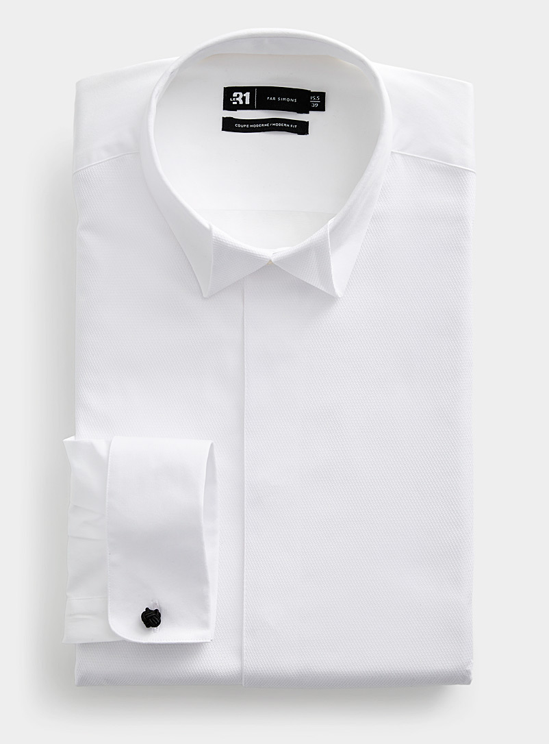 Le 31 White Origami collar tuxedo shirt Modern fit for men