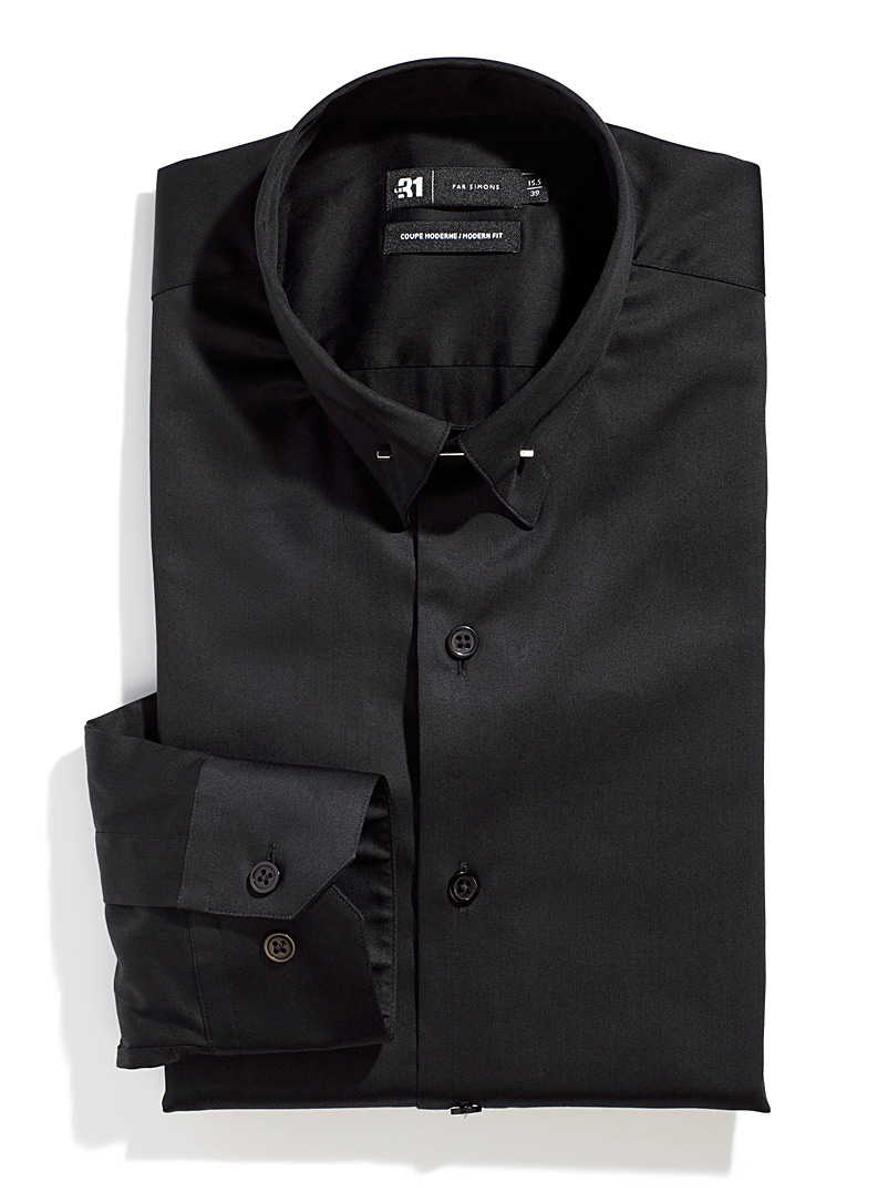 Le 31 Black Metallic collar-bar shirt Modern fit for men