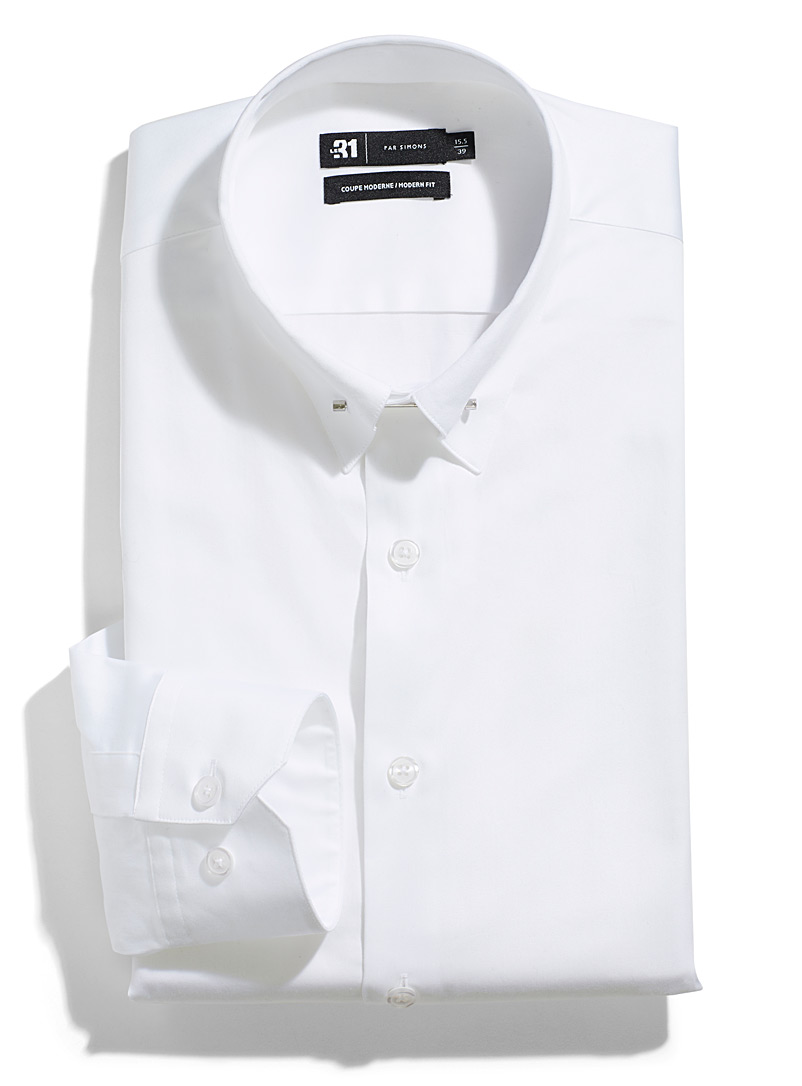 Le 31 White Metallic collar-bar shirt Modern fit for men