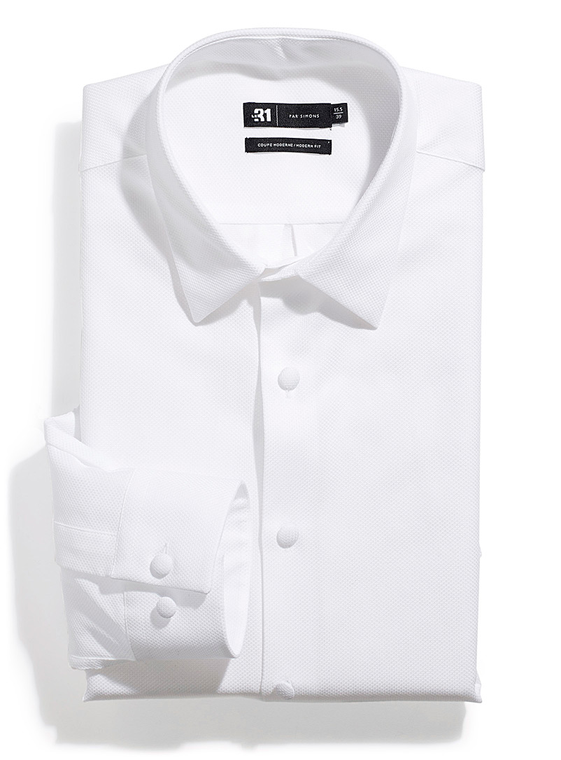 Le 31 White Diamond jacquard white shirt Modern fit for men