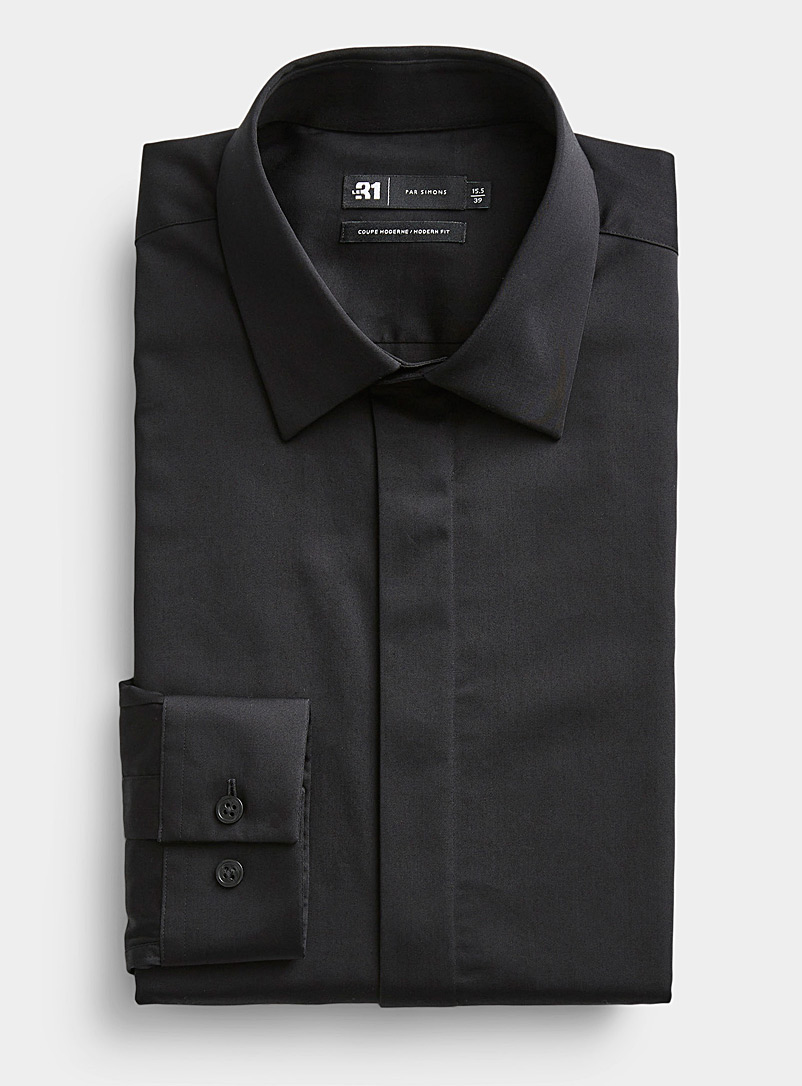 Le 31 Black Concealed-button shirt Modern fit for men