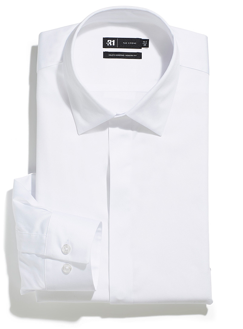 Le 31 White Concealed-button shirt Modern fit for men