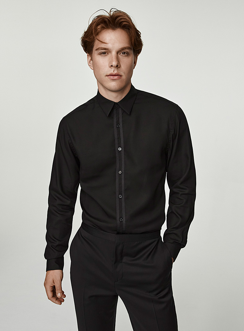 Le 31 Black Monochrome trim tuxedo shirt Modern fit for men