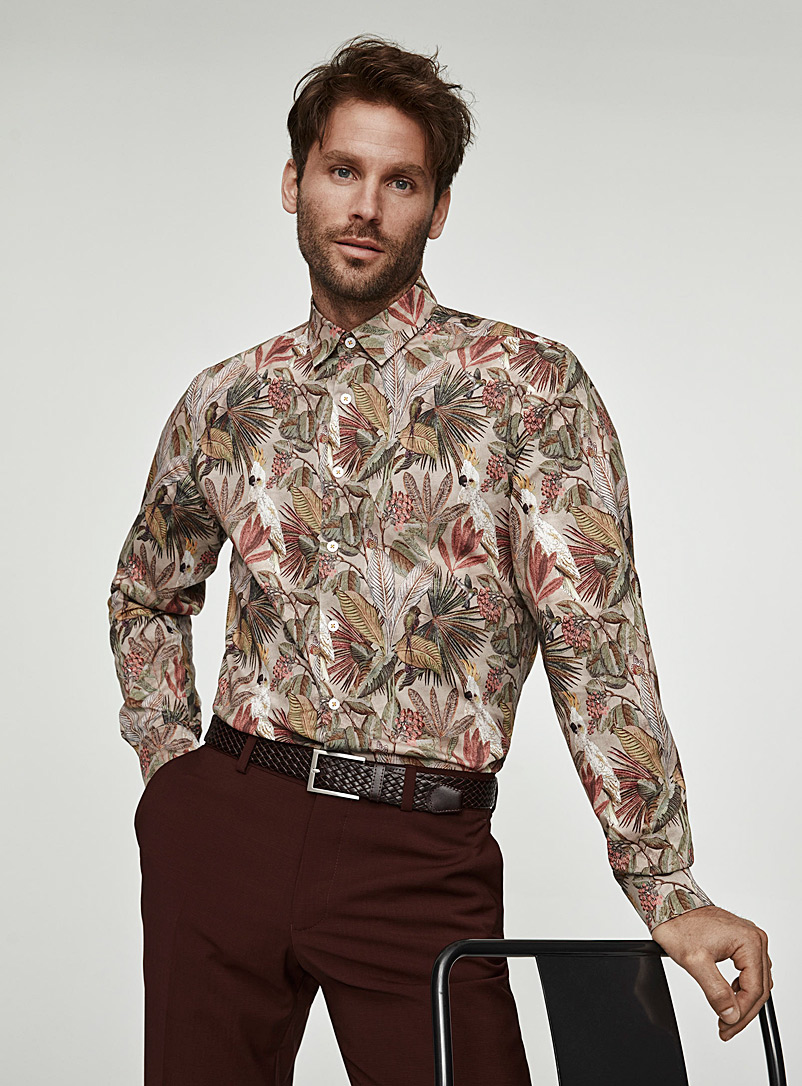 Le 31 Sand Tropical forest shirt Modern fit for men