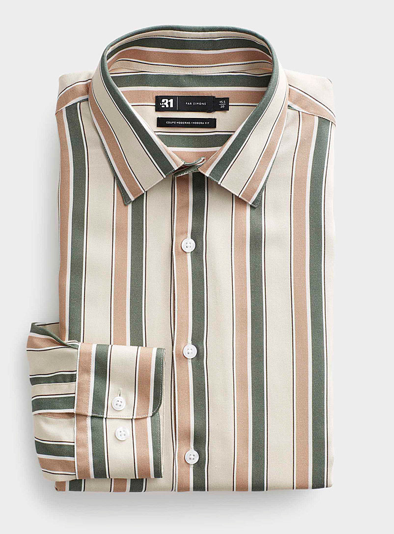Le 31 Sand Desert stripe fluid shirt Modern fit for men