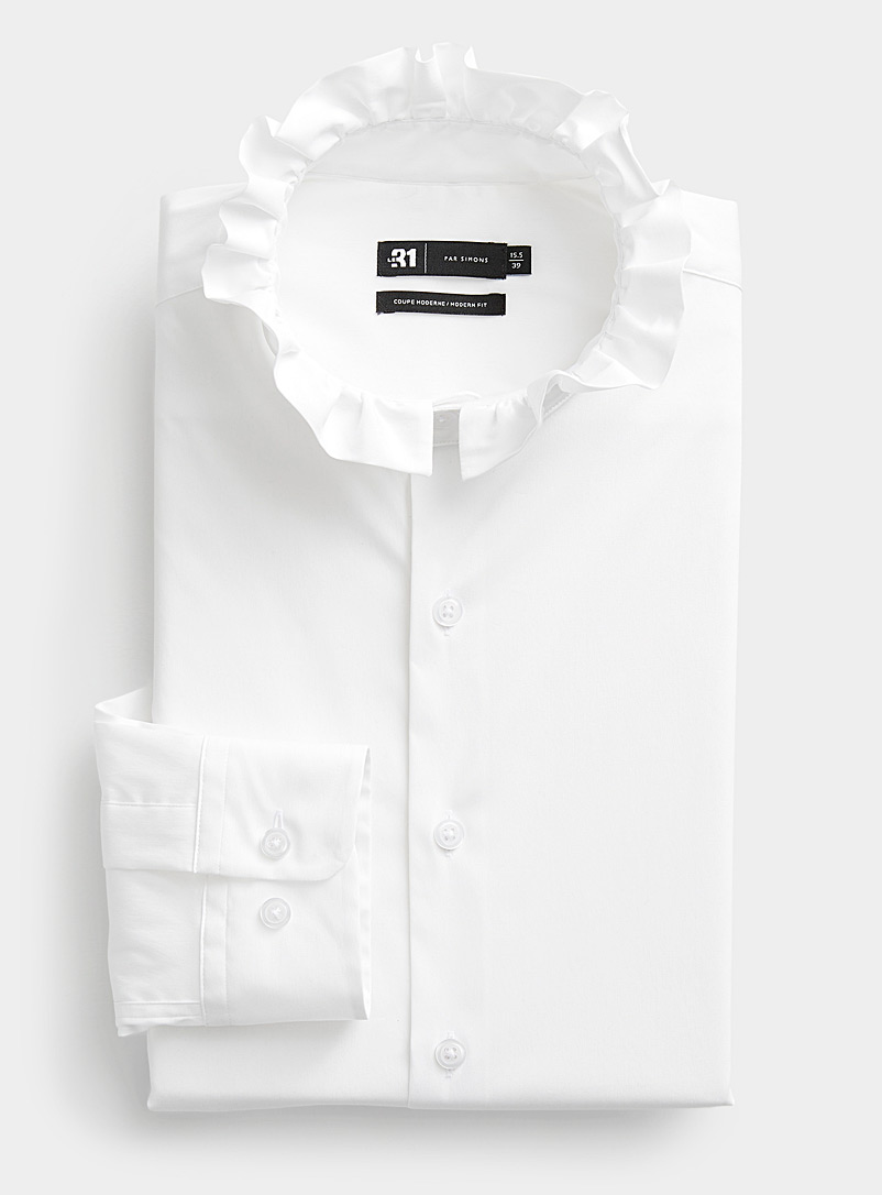 Le 31 White Ruffle-collar shirt Modern fit for men