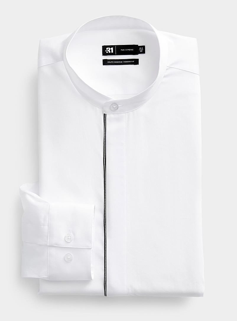 Le 31 White Contrast-stripe officer collar shirt Modern fit for men