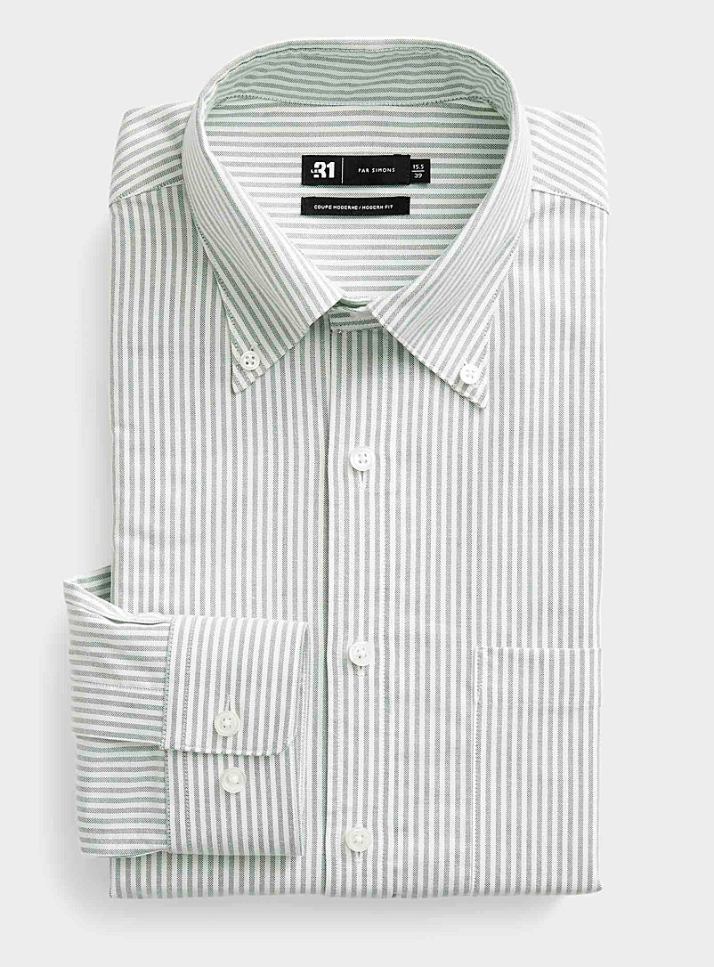 Le 31 Green Striped Oxford shirt Modern fit for men