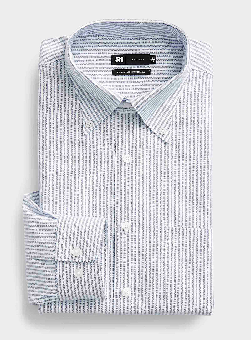 Le 31 Baby Blue Organic cotton striped Oxford shirt Modern fit for men