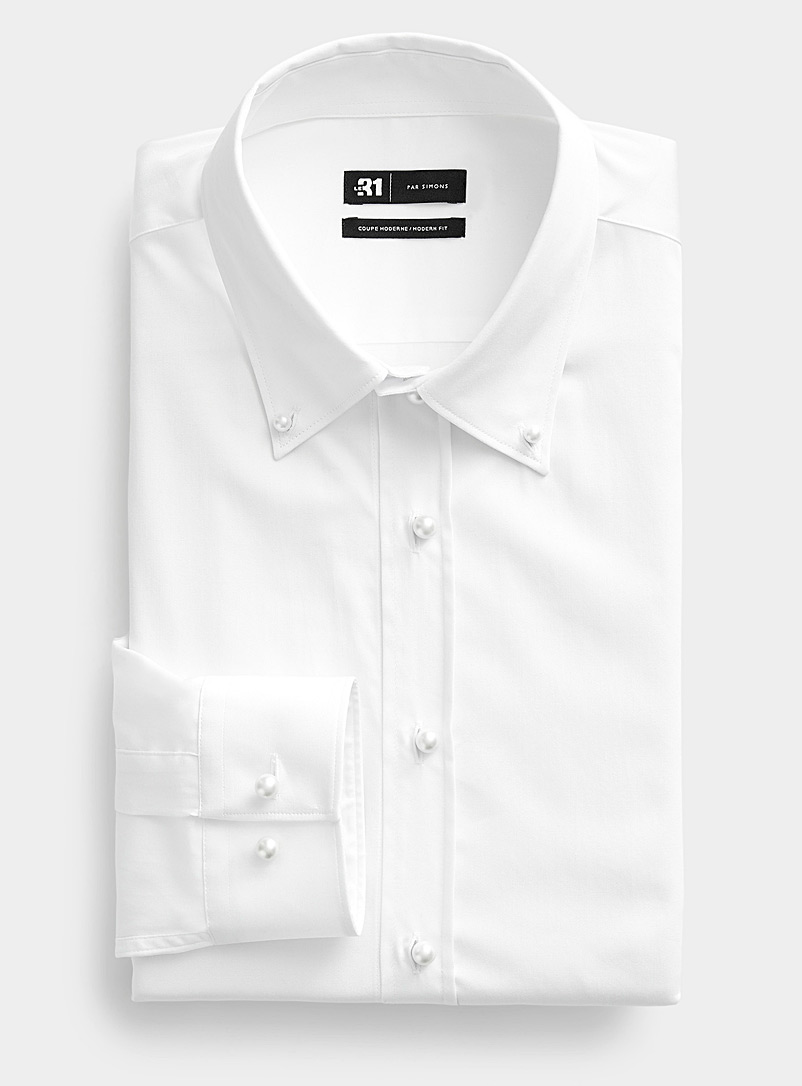 Le 31: La chemise blanche boutons perlés Coupe moderne Blanc pour homme