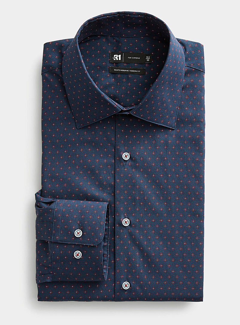 Le 31 Marine Blue Geo floral shirt Modern fit for men