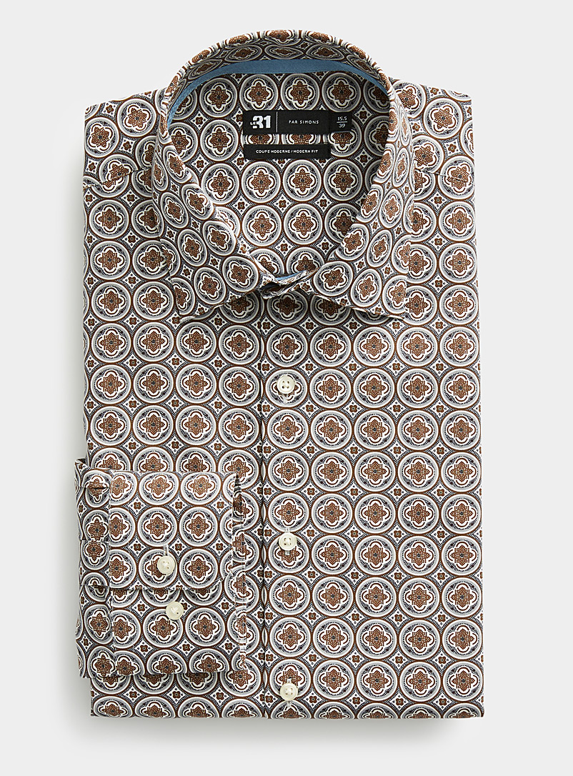 Le 31 Brown Copper rosette shirt Modern fit for men