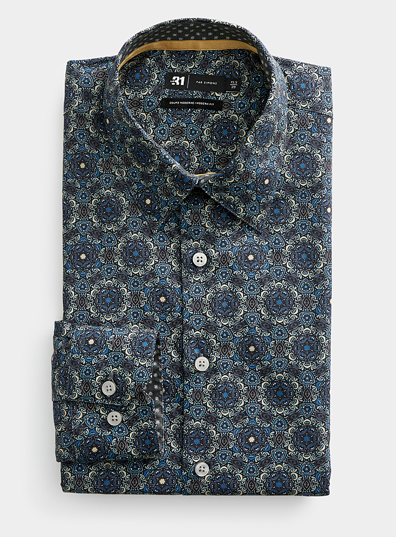 Le 31 Patterned Blue Ocean kaleidoscope shirt Modern fit for men