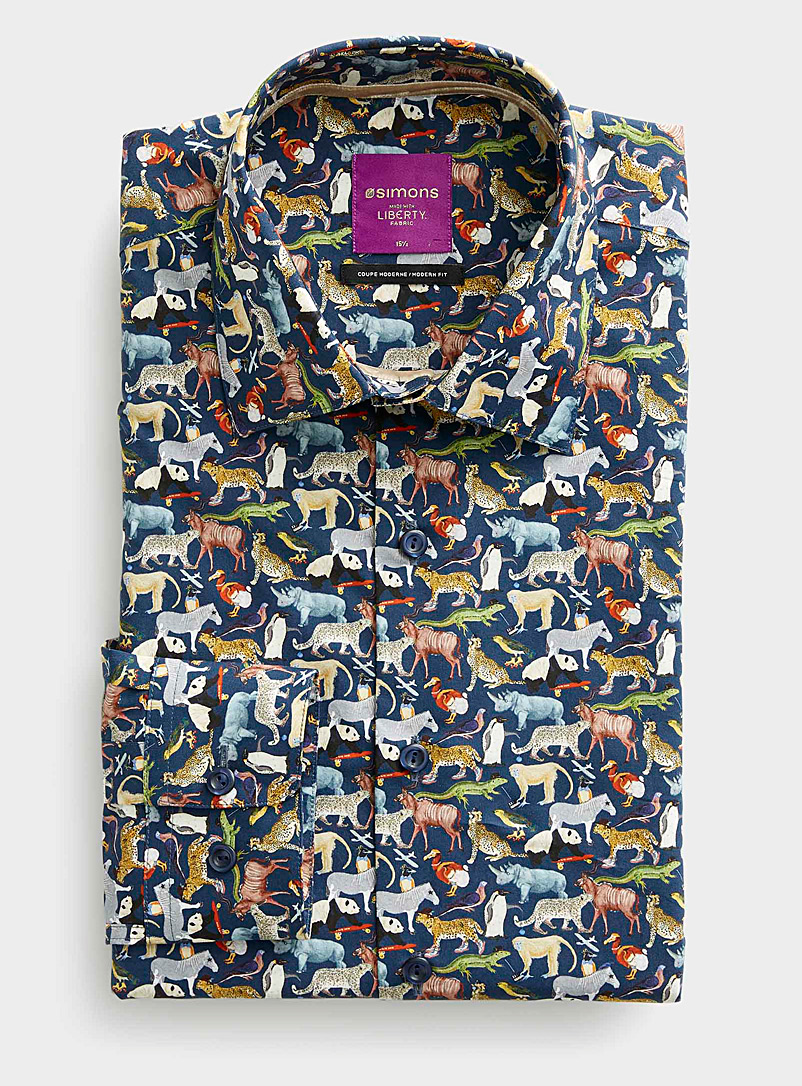 Le 31: La chemise savane ludique Faite avec un tissu Liberty Coupe moderne Marine pour homme