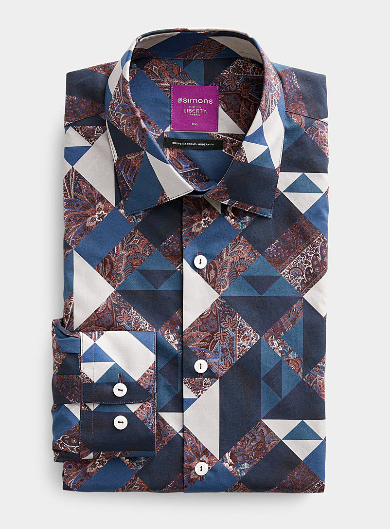 Le 31 Patterned Blue Paisley accent geometric shirt Made with Liberty Fabric Modern fit for men