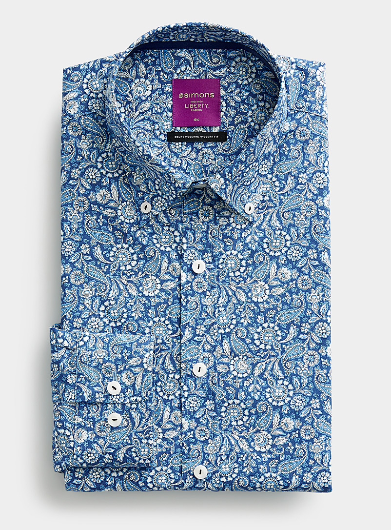 Le 31 Blue Tone-on-tone floral paisley shirt Made with Liberty Fabric Modern fit for men