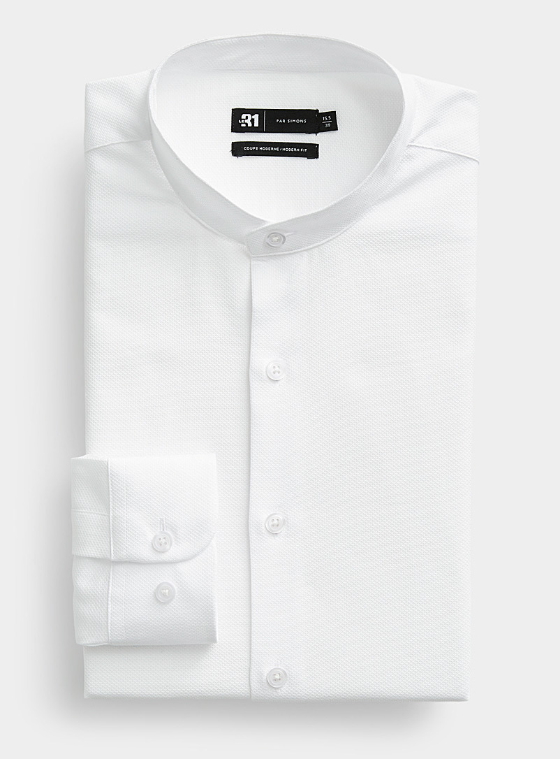 Le 31 White Officer collar piqué tuxedo shirt Modern fit for men