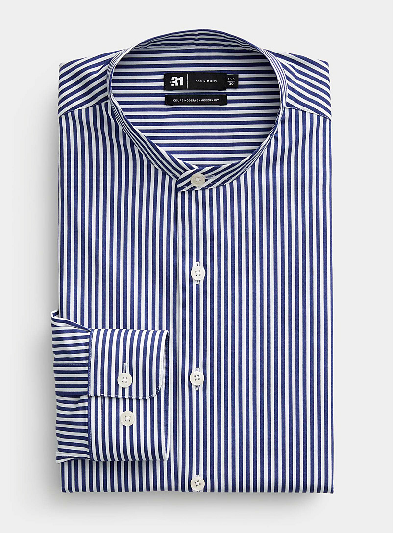 Le 31 Patterned Blue Officer collar striped shirt Modern fit for men