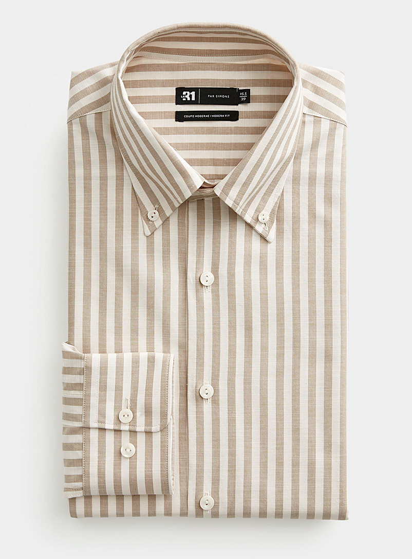 Le 31: La chemise chambray rayures verticales Coupe moderne Blanc à motifs pour homme