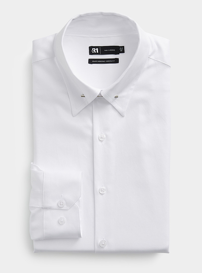 Le 31: La chemise col épinglette Coupe moderne Blanc pour homme