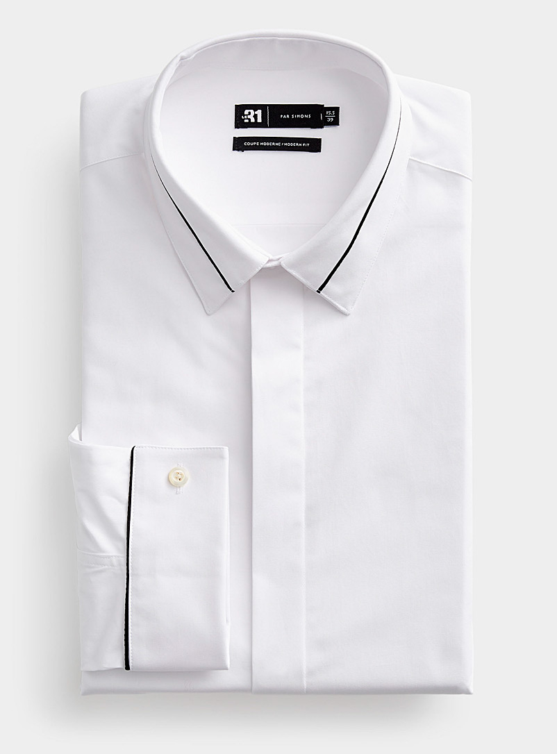 Le 31 White Black trim white shirt Modern fit for men